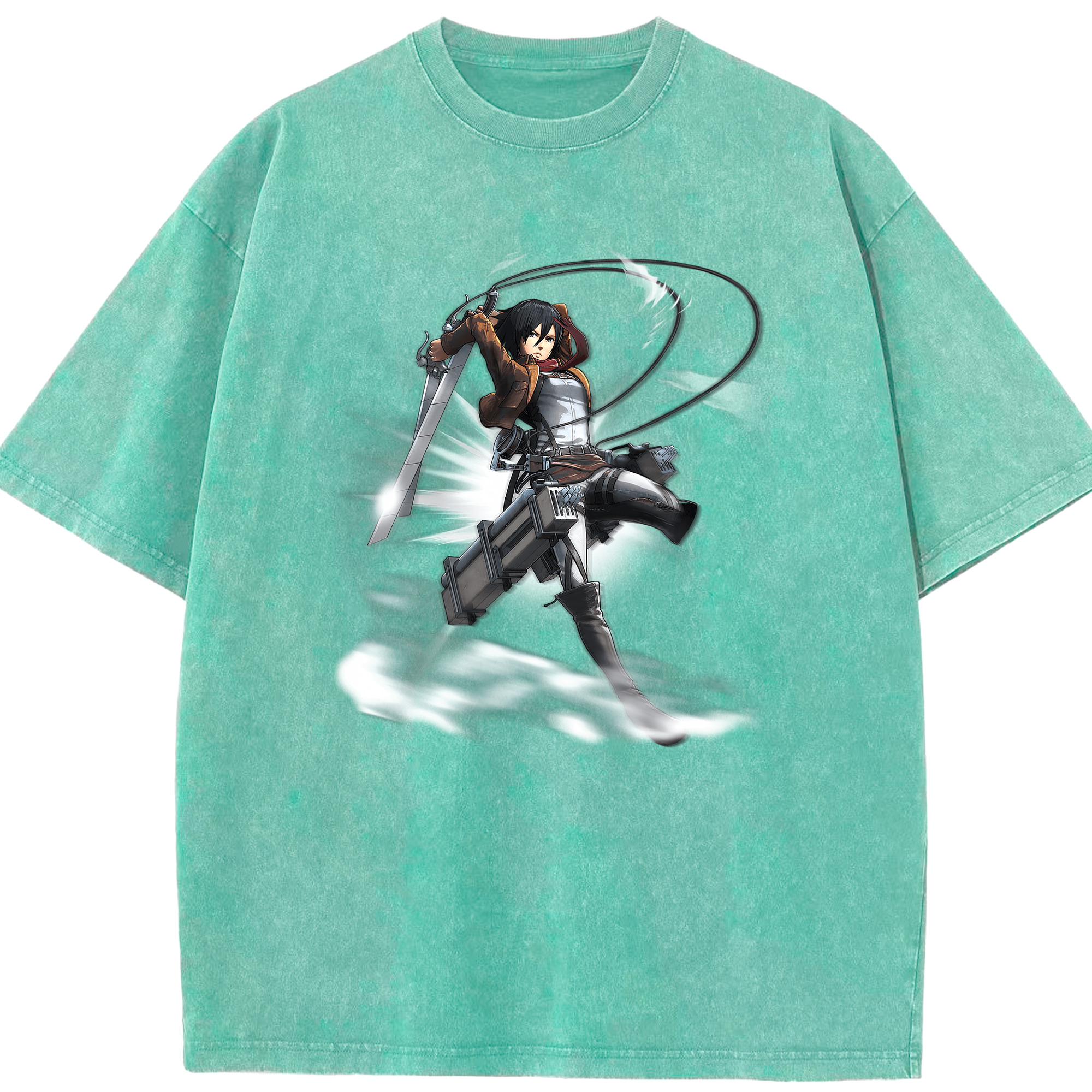 （画像用） 進撃の巨人 ミカサ·アッカーマン Attack on Titan Mikasa Ackerman 綿100% ヴィンテージ風 半袖Tシャツ（フロントプリント）